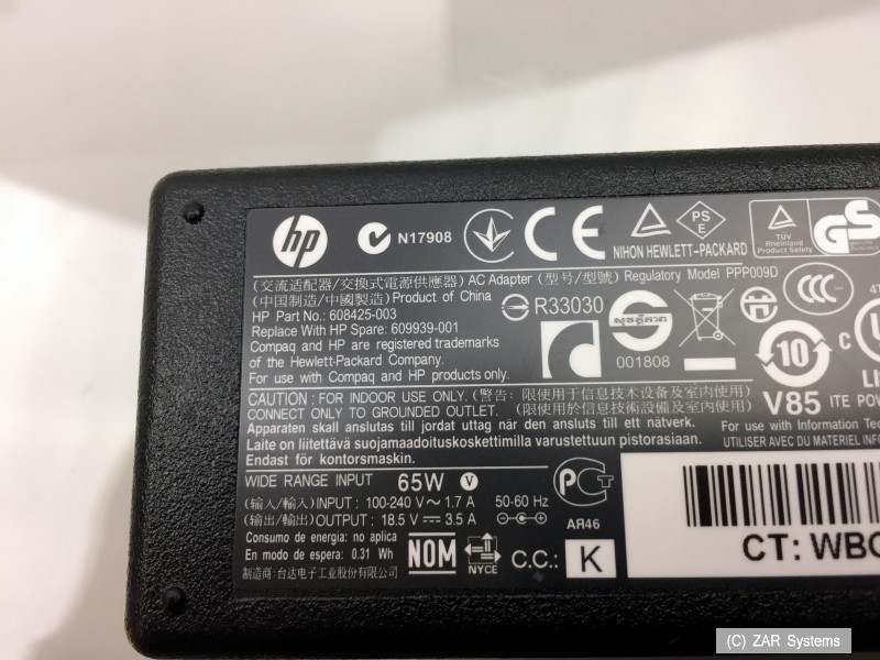 Alimentatore HP 65W 19.5V 3.33A Smart, ED494AA 384019-001 391172-001