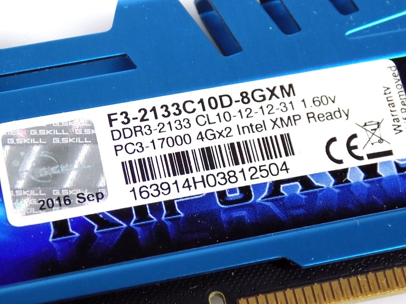 8GB (2x4GB) G.Skill RipjawsX F3-2133C10D-8GXM DDR3-2133Mhz PC3